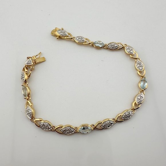 Blue Topaz Bracelet with Pretty Diamond Accents 14kt Gold Overlay Sterling - Picture 5 of 7